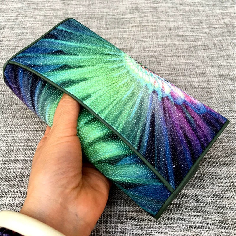 Genuine stingray TriFold Wallet With Floral For Women
