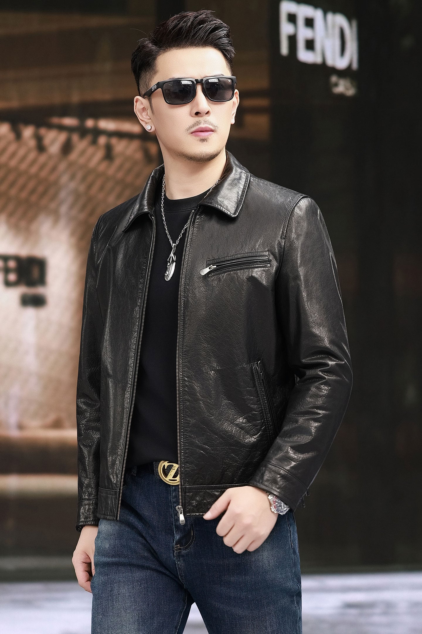 Leather Motorcycle Jacket ,Men Leather Classic Car Jacket Zipper Casual Coat Lapel ,Classic Male Slim Outwear Coats