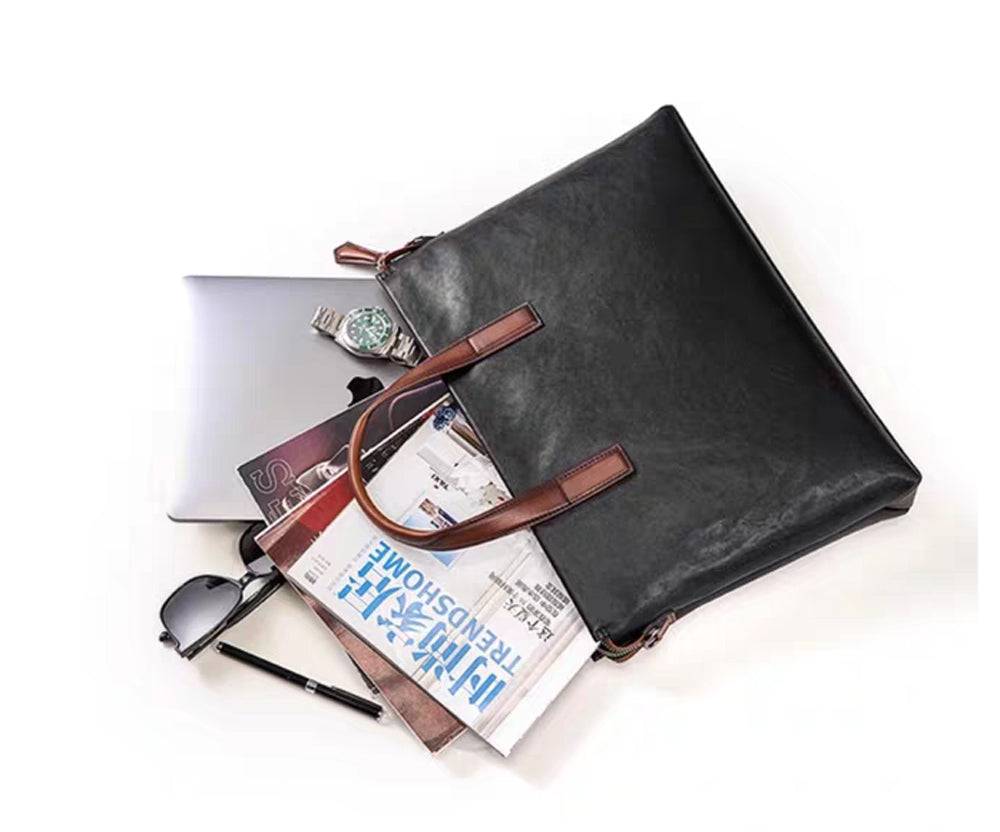 15 inch Togo Leather Laptop Briefcase Bag Black