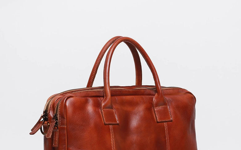 Vegetable Tanning Leather  Large Briefcase,Business  Laptop Handle Bag