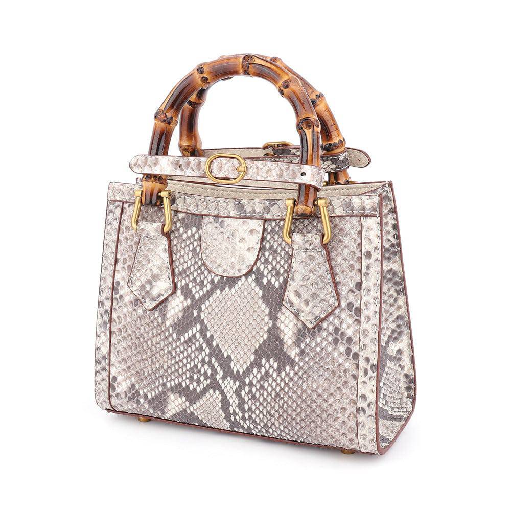 Womens  Python Leather  Bamboo Bag Mini Top Handle Cross Body Handbag