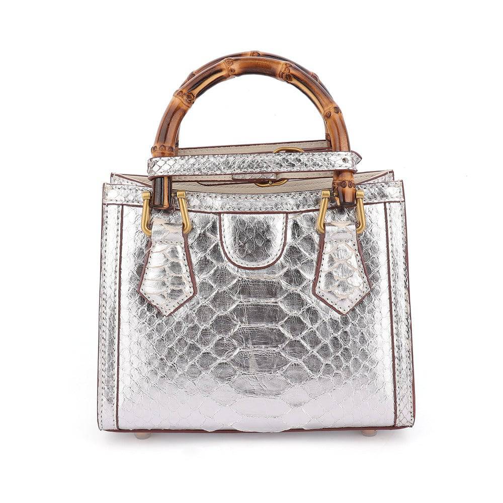 Womens  Python Leather  Bamboo Bag Mini Top Handle Cross Body Handbag