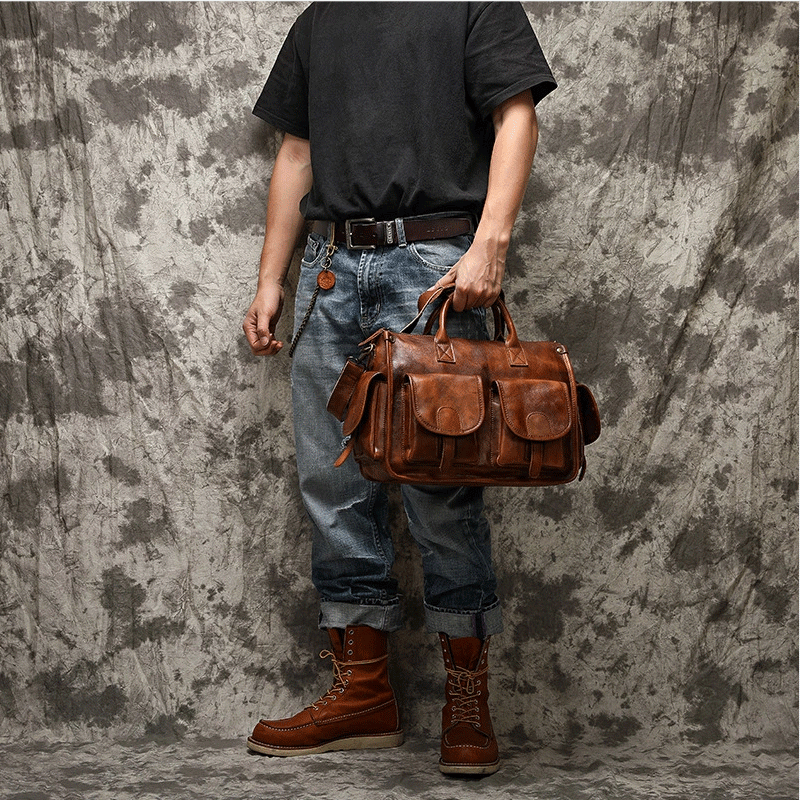 Vegetable Tanning Leather Postman Bag Briefcase Messenger Crossbody Bags