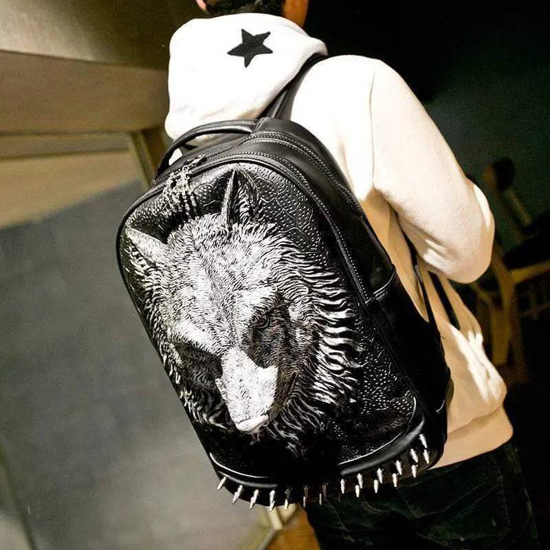 3D Backpack 3d Wolf Face Modeling Backpack Without Hat Silver