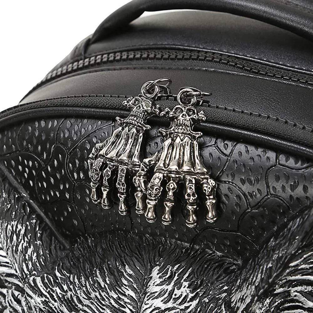 3d black wolf pu leather backpack Studded Goat Head Sculpture Backpack computer Handbags Silver which are adjustable to fit various needs 3D Wolf Face Backpack with