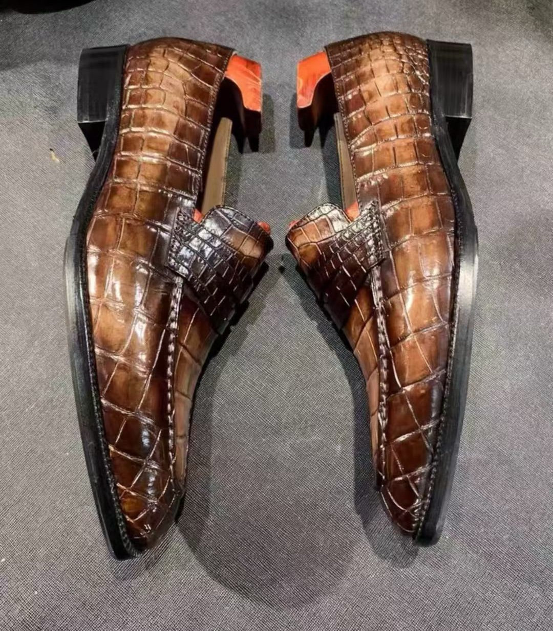 Crocodile Shoes, Men's Vintage Brown Crocodile Leather Shoes