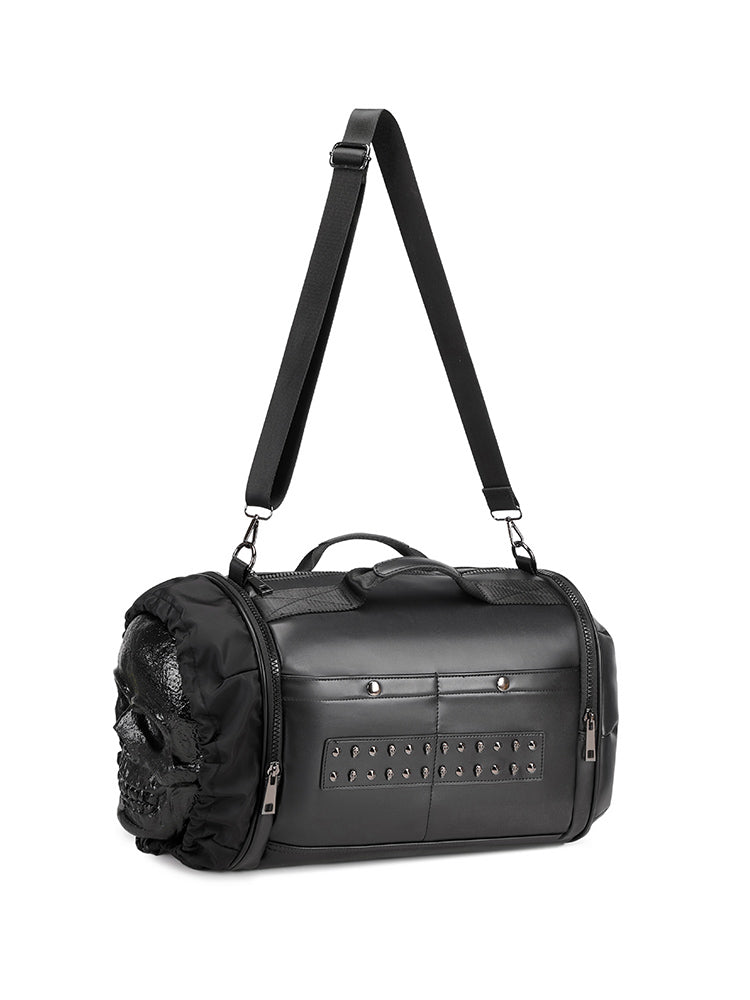 3D Duffel Bag 3D PU Leather Large Studded Skull Travel Duffel Shoulder Bag