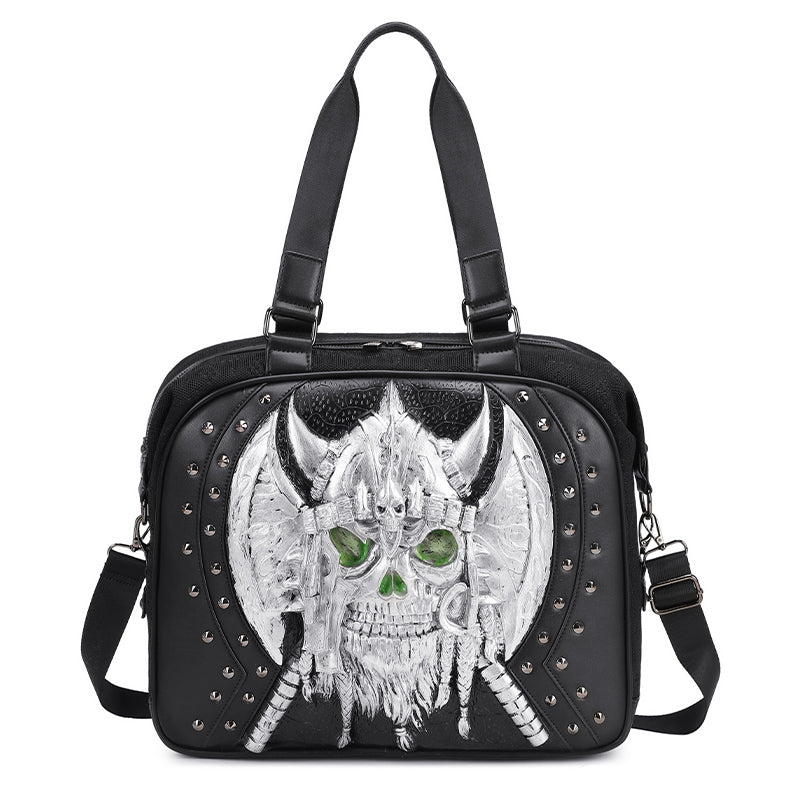 3D Tote Bag 3D PU Leather Large Studded Skull Travel Duffel Shoulder Bag