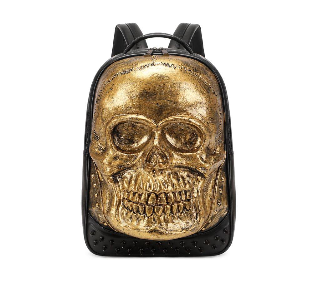 brown leather skull-backpack 3D Bags Fashion Smile Studded Skull Backpack