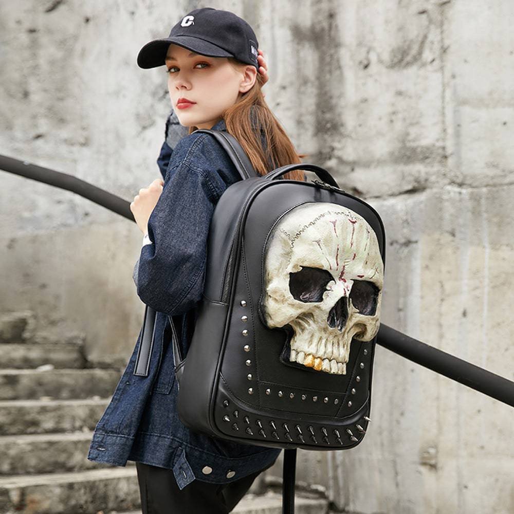 3D Skull Backpack, 3D Kreepsville Skull ，Luminous Leisure Skull Backpack