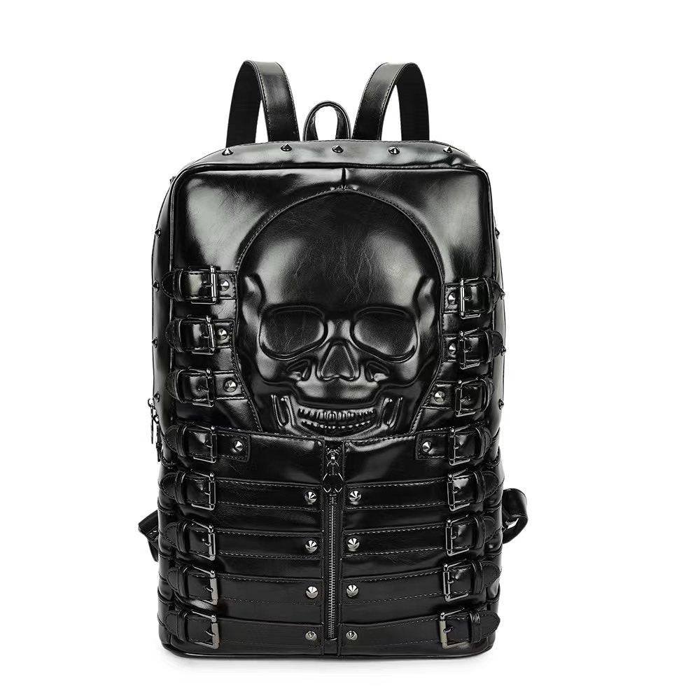 black leather skull backpack 3D Skull Backpack Rivet Studded PU Leather Travel Punk Laptop Backpack  Laptop Bag