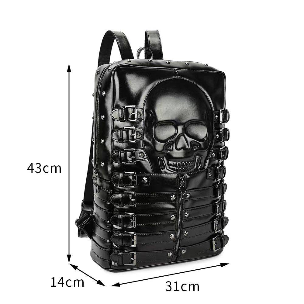 3D Skull Backpack Rivet Studded PU Leather Travel Punk Laptop Backpack  Laptop Bag