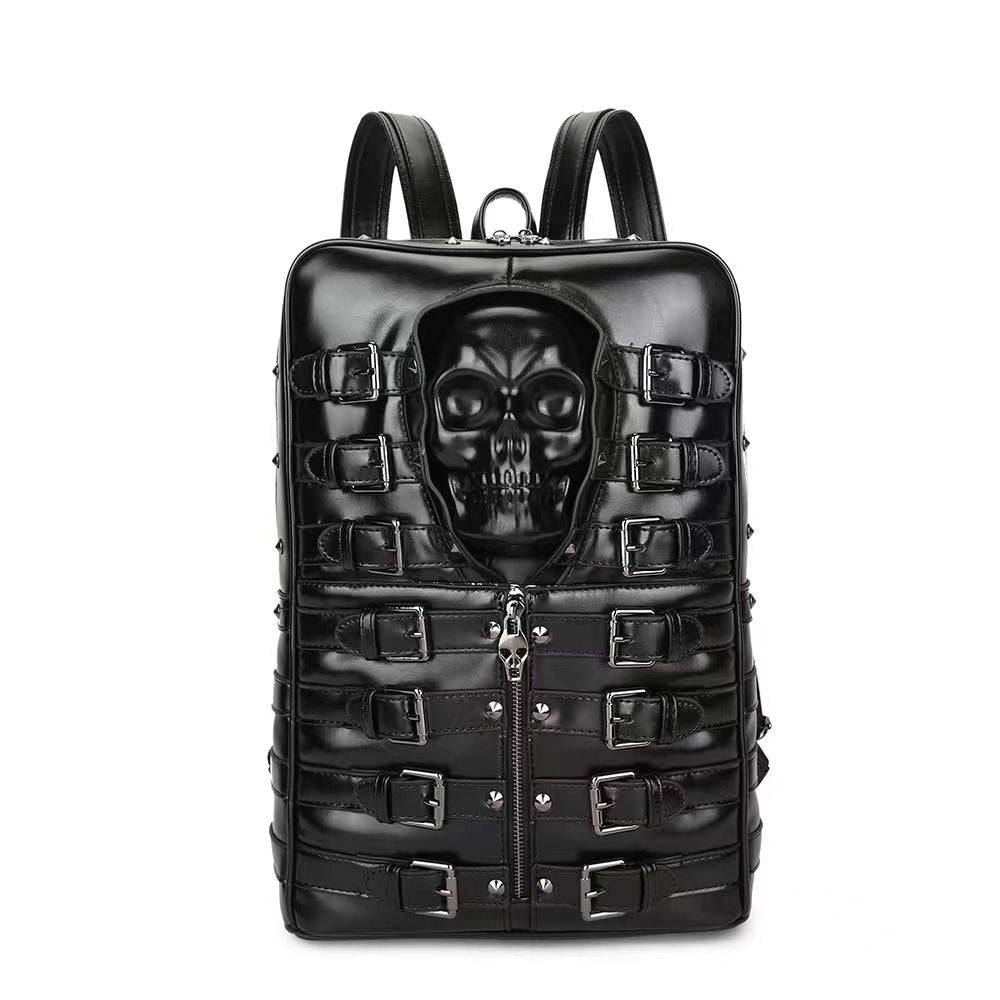 3D Skull Backpack Rivet Buckle PU Leather Travel punk Backpack Laptop Bag