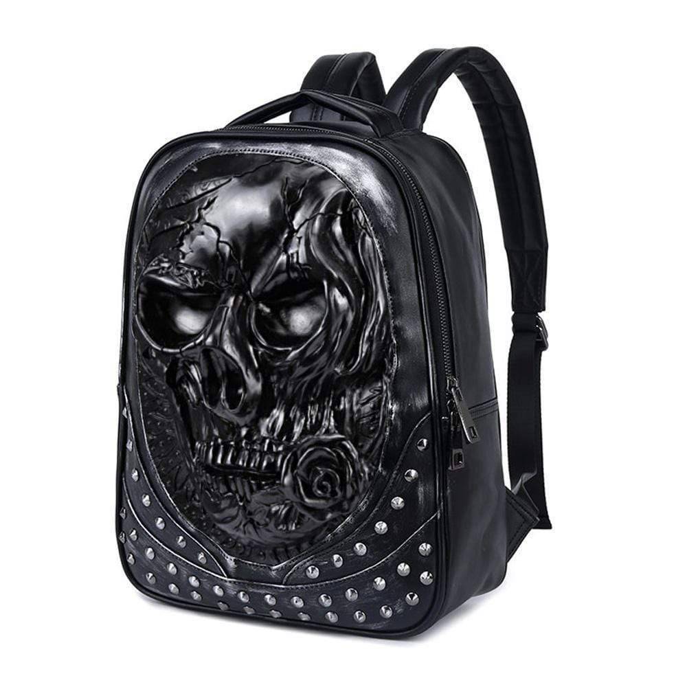 3D Studded Skull Backpack With Rose Laptop Computer Bags