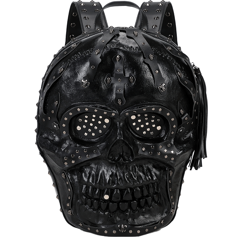 3D Backpack 3D PU Leather Skull Studded Backpack