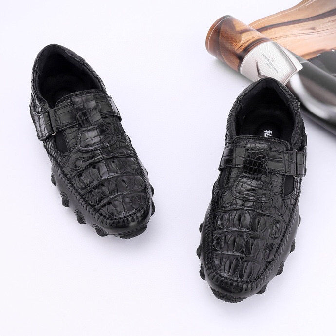 Crocodile Shoes Crocodile Leather Loafers Casual Driving Shoes Black