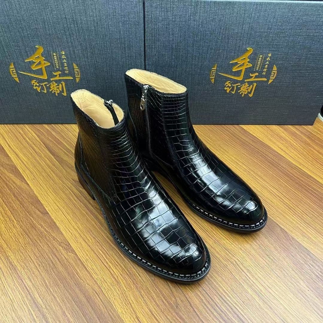 Preorder crocodile Shoes Men's Crocodile Leather Side Zipper Chelsea Boots