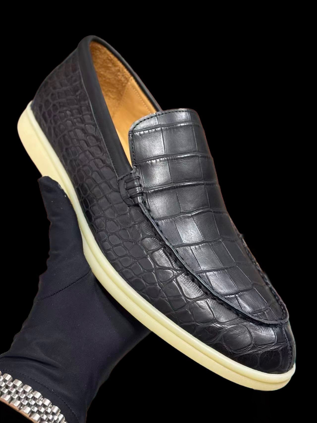 Preorder Nubuck Crocodile Leather Loafer Shoes