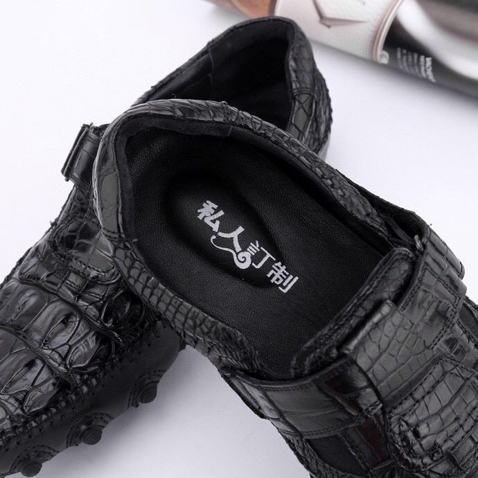 Crocodile Shoes Crocodile Leather Loafers Casual Driving Shoes Black