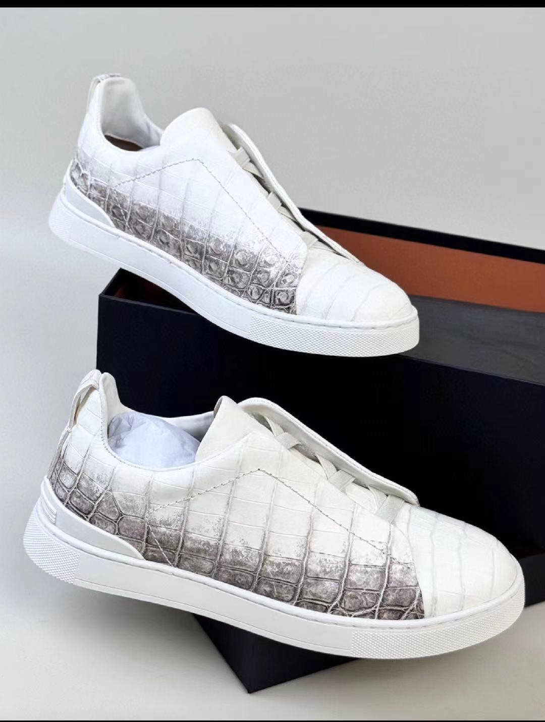 Preorder Crocodile Sneakers , Himalayan White Genuine Crocodile Leather Sneakers