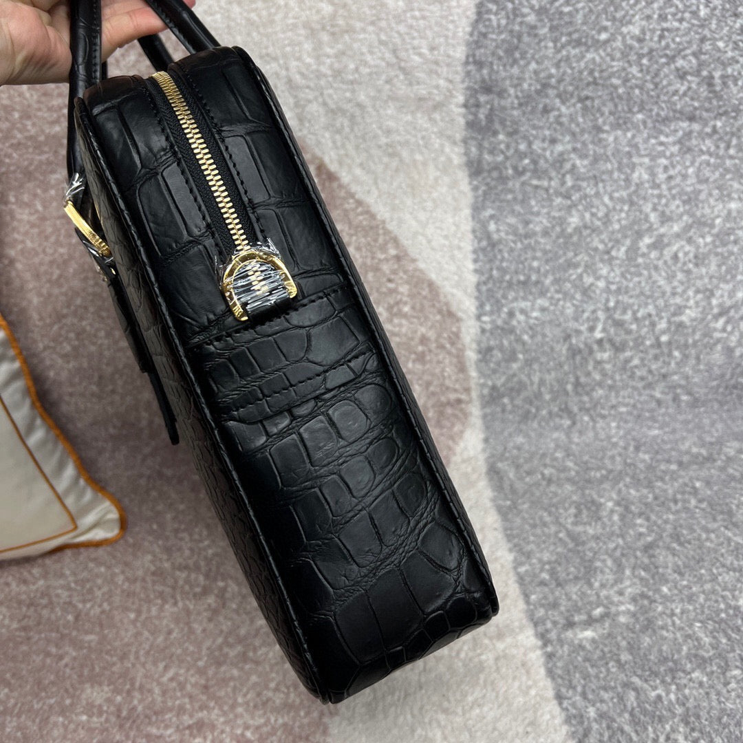 Men's Crocodile Briefcase Business Document Bags  Black