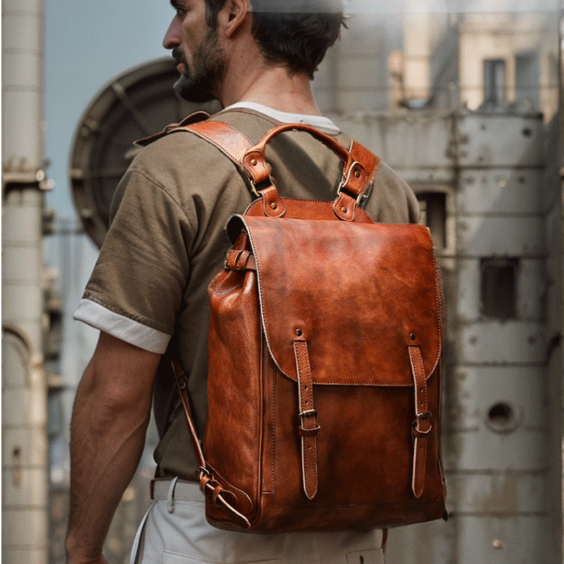 Vegetable Tanning Leather Large Backpack