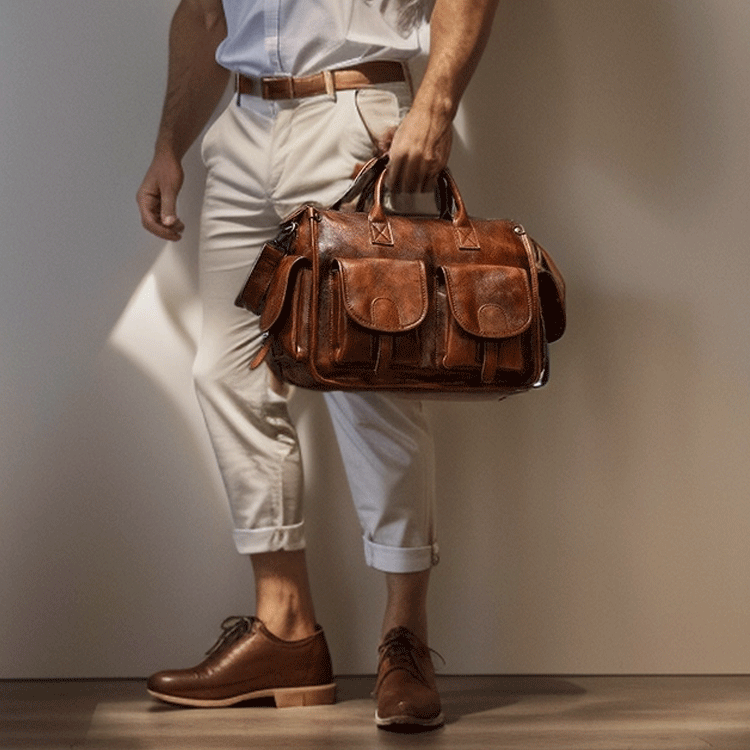 Vegetable Tanning Leather Postman Bag Briefcase Messenger Crossbody Bags