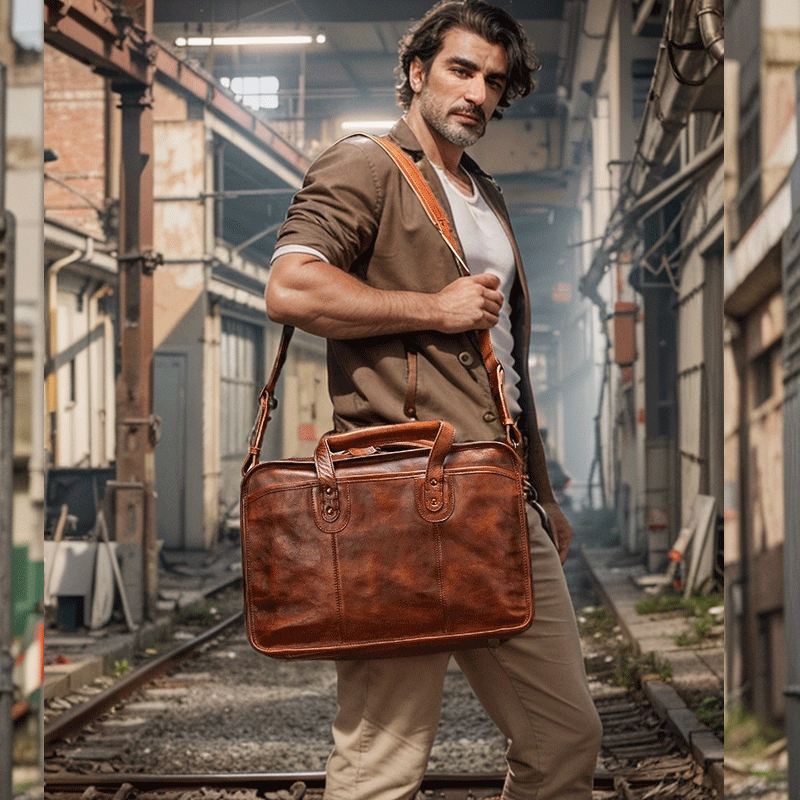 Vegetable Tanning Leather Briefcase