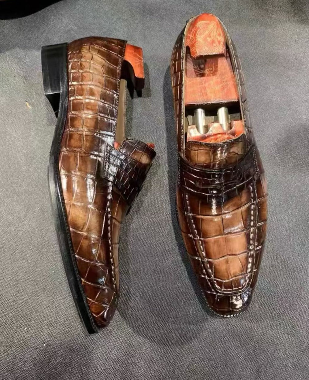 Crocodile Shoes, Men's Vintage Brown Crocodile Leather Shoes