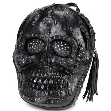 3d skull leather backpack Cool Unisexs 3D Skull Backpack , Smiling Skull Backpack , Studded Black