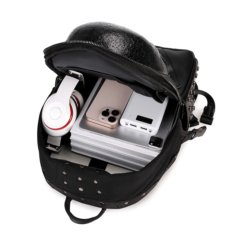 3D Backpack 3D PU Leather Skull Studded Computer Backpack