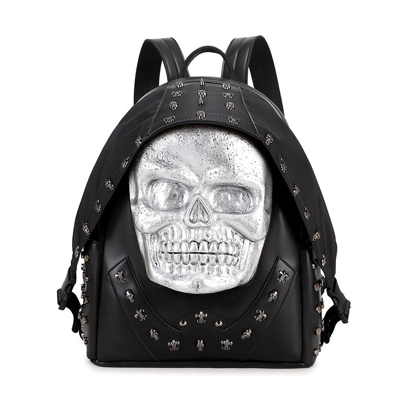 3D Backpack 3D PU Leather Skull Studded Computer Backpack