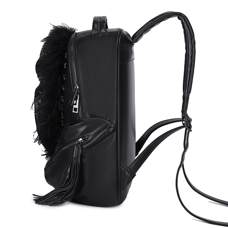 3D Backpack 3D PU Leather Beak Skull With Feather Computer Backpack