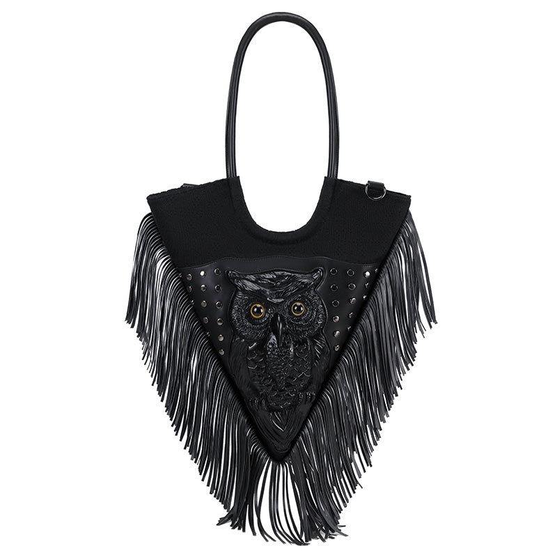 3D Backpack 3D PU Leather Studded Heart Skull Tassle Cross Body Punk Bag,