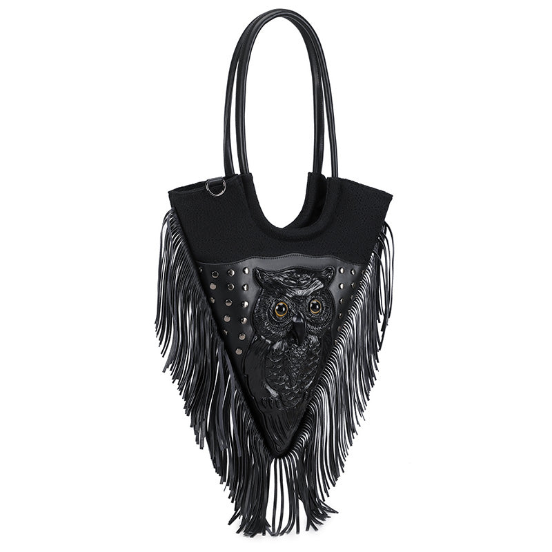 3D Backpack 3D PU Leather Studded Heart Skull Tassle Cross Body Punk Bag,
