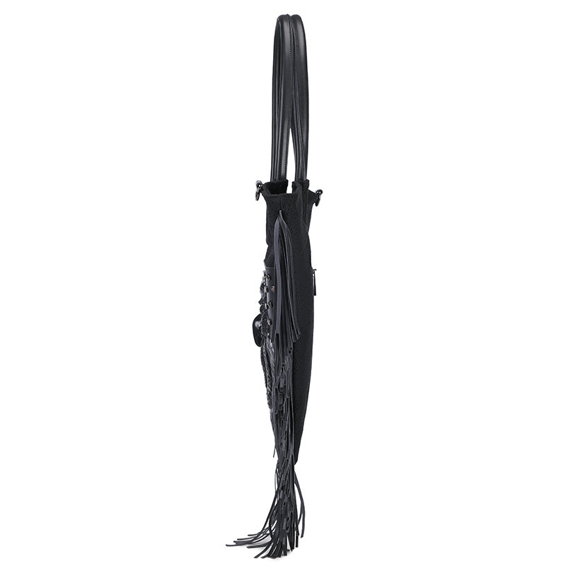 3D Backpack 3D PU Leather Studded Heart Skull Tassle Cross Body Punk Bag,