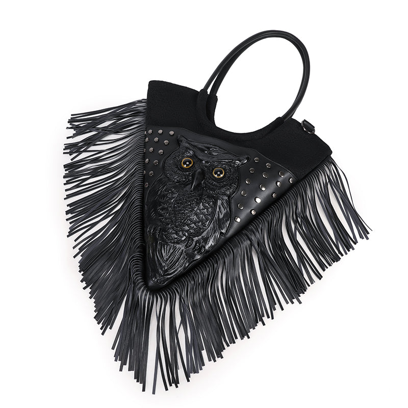 3D Backpack 3D PU Leather Studded Heart Skull Tassle Cross Body Punk Bag,