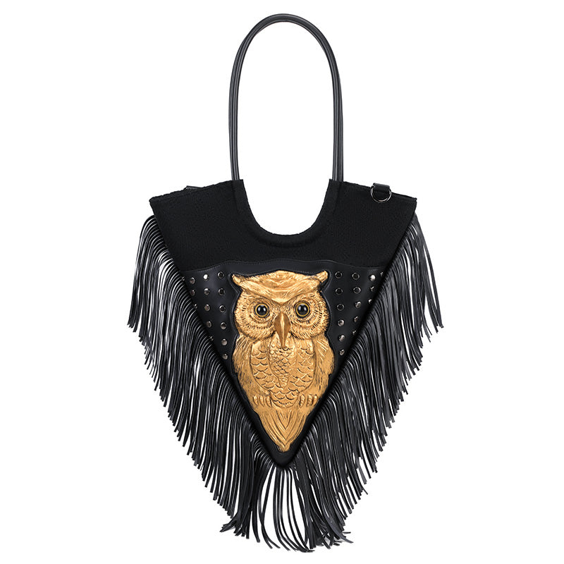 3D Backpack 3D PU Leather Studded Heart Skull Tassle Cross Body Punk Bag,