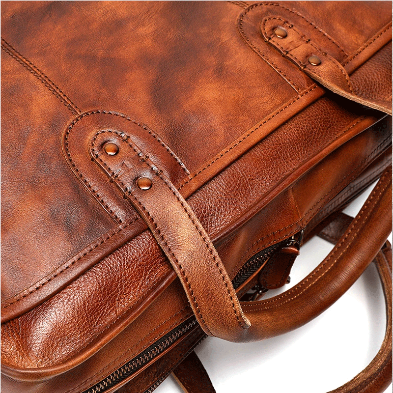 Vegetable Tanning Leather Briefcase