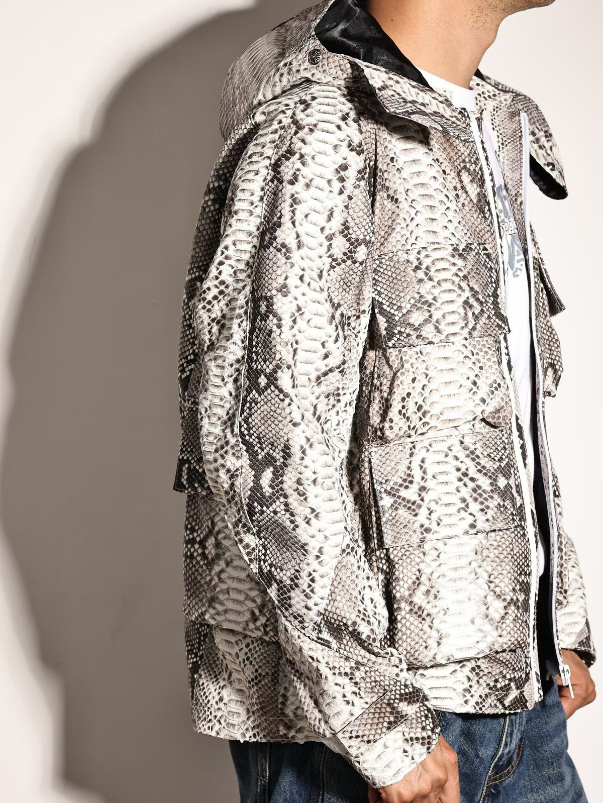 Python Leather Jacket , Mens Python Skin Leather Slim Fit Motorcycle Bomber Biker Jacket