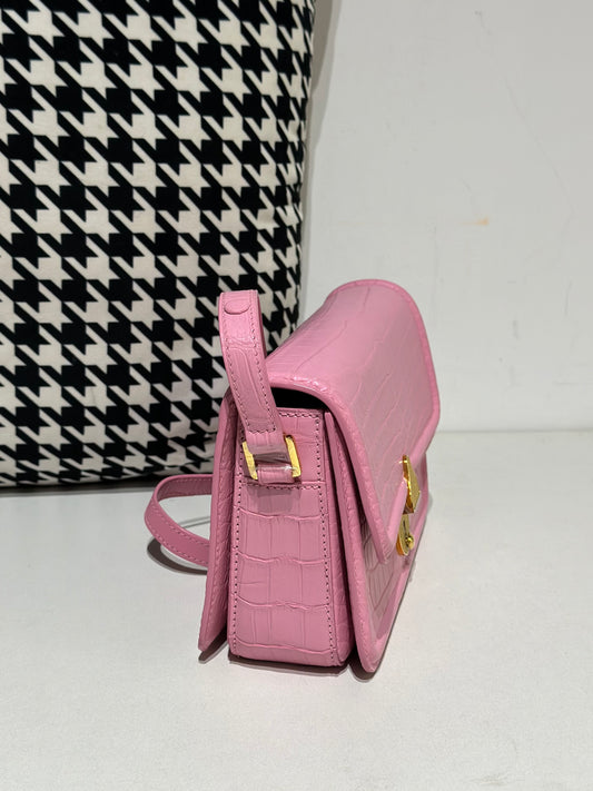 Crocodile Leather Shoulder Messenger Bag Pink