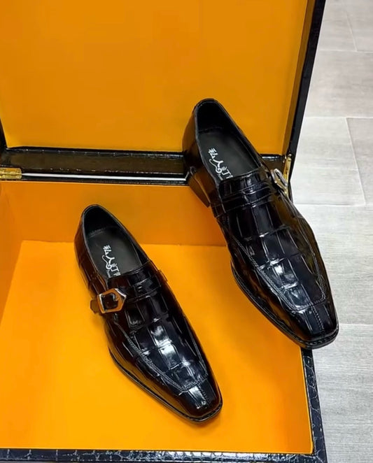 Crocodile Shoes, Men's Black Crocodile Leather Shoes