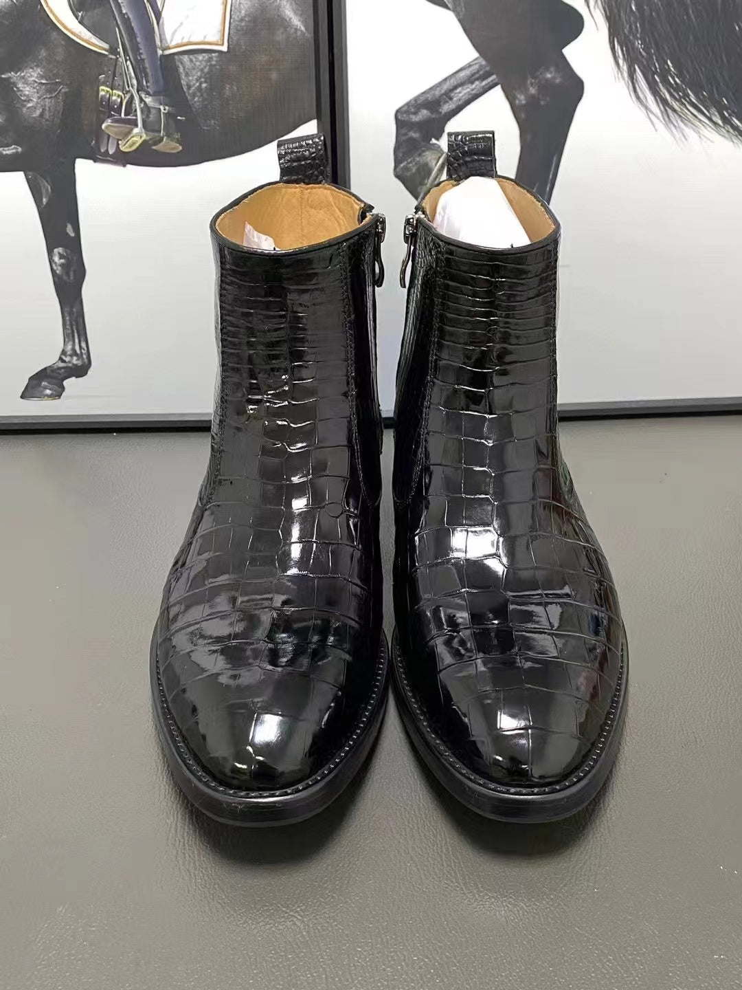 Preorder crocodile Shoes Men's Crocodile Leather Side Zipper Chelsea Boots