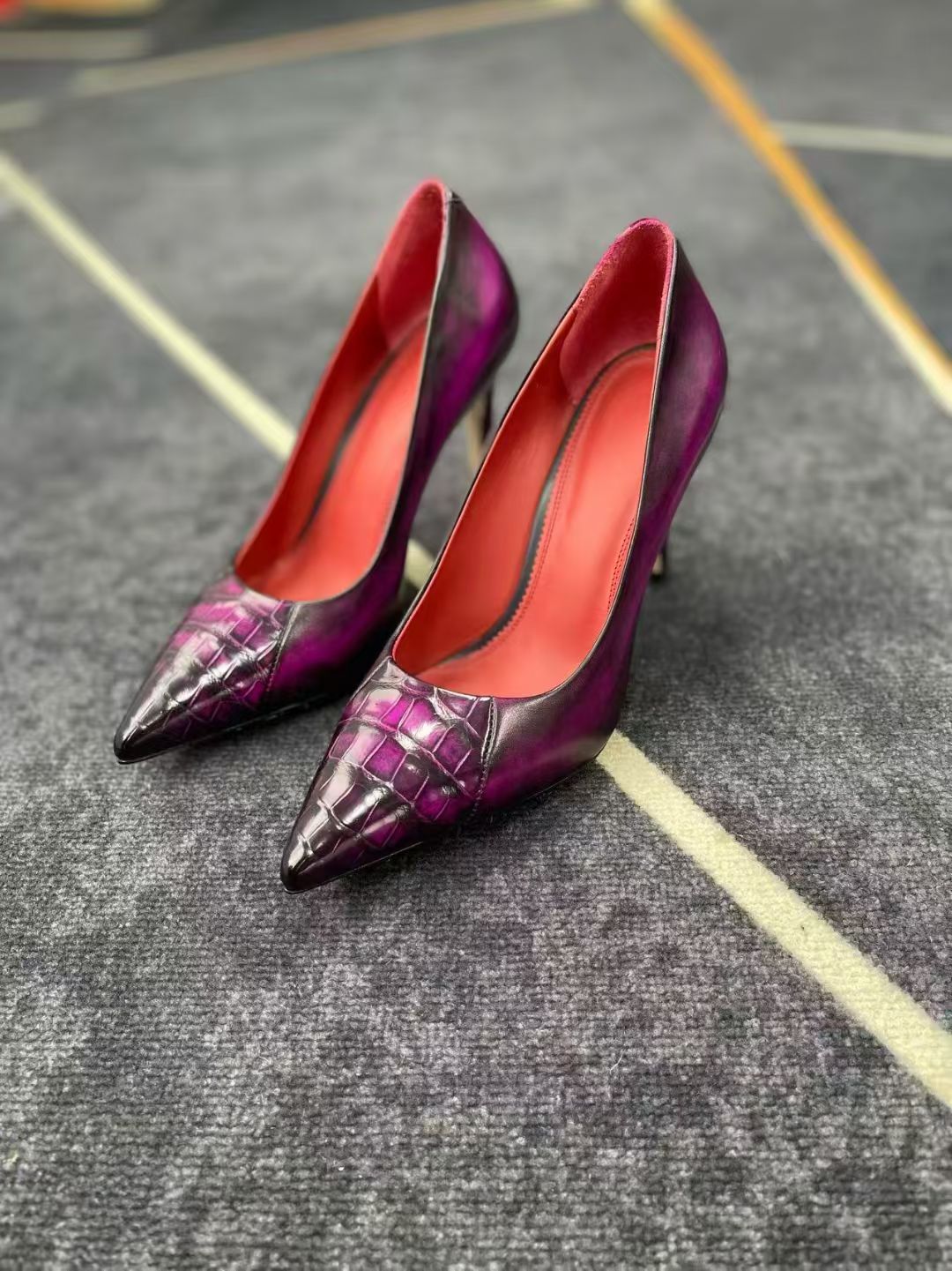 Crocodile High Heel Shoes ,Full Handmade Women Vintage Genuine Crocodile Leather High Heel Shoes