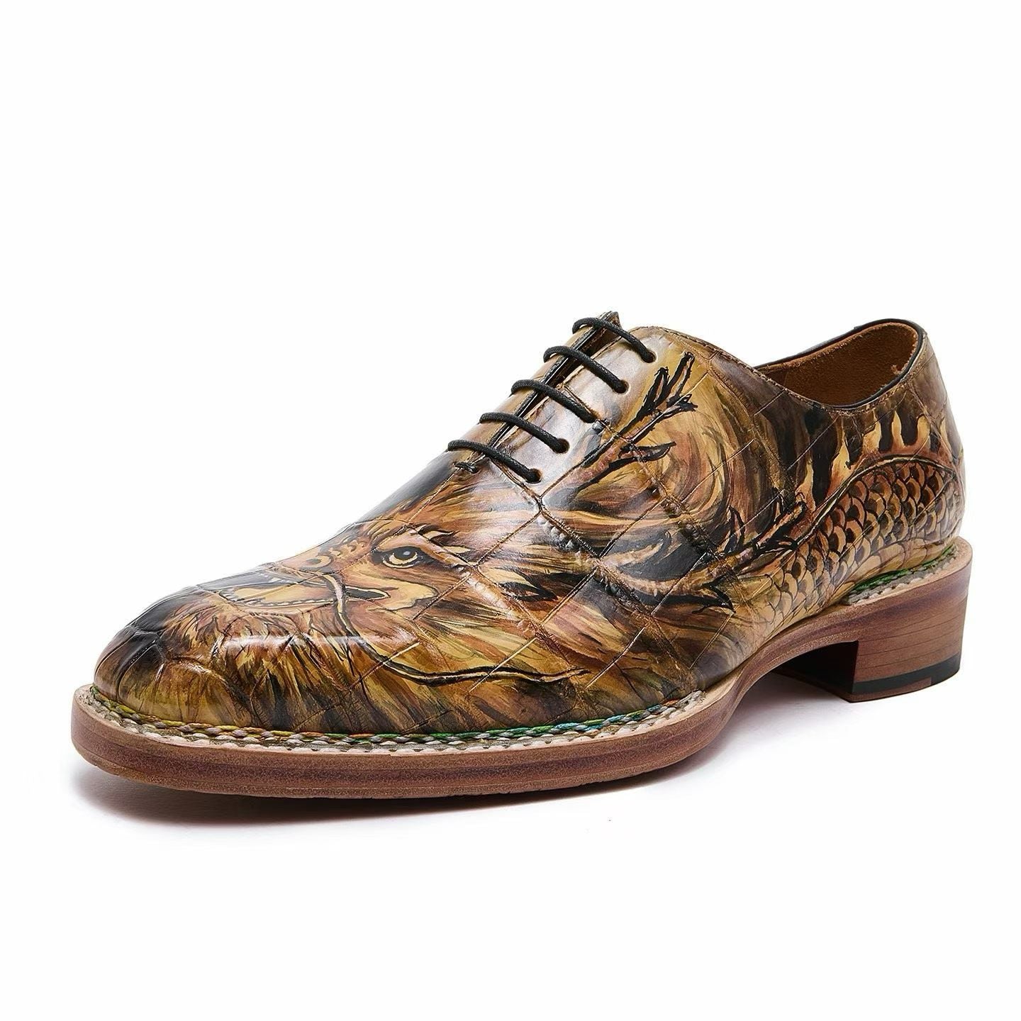 Crocodile Shoes, Men's Hand Painted Crocodile Leather Business Lace Up Shoes