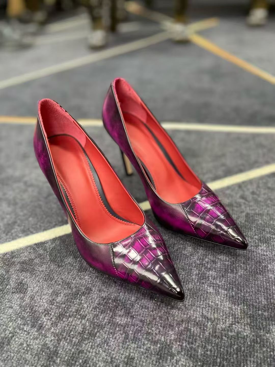 Crocodile High Heel Shoes ,Full Handmade Women Vintage Genuine Crocodile Leather High Heel Shoes