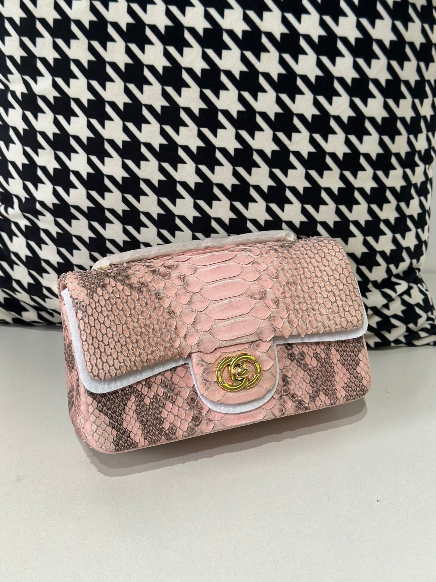 Genuine Python Skin Leather Flap Bag 20cm