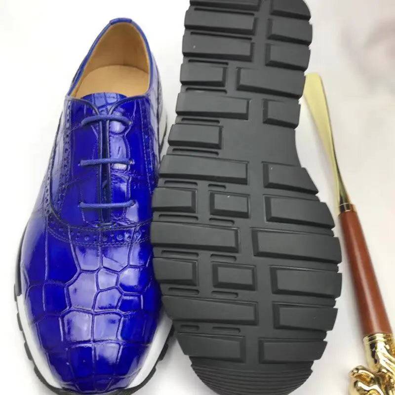 Crocodile Shoes Blue Casual Crocodile Shoes,  Slip On Crocodile Sneakers