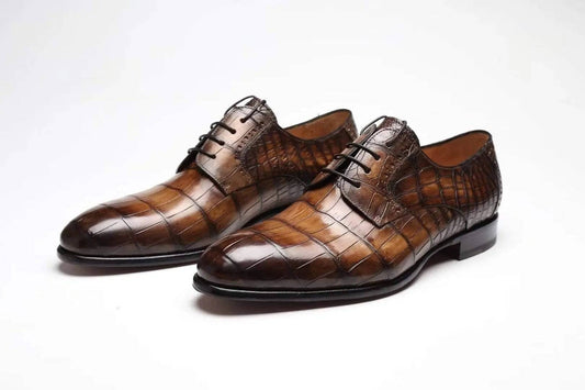 Crocodile Shoes Brown Crocodile Leather Shoes Men Lace Up Business Formal Dress Shoes Luxury