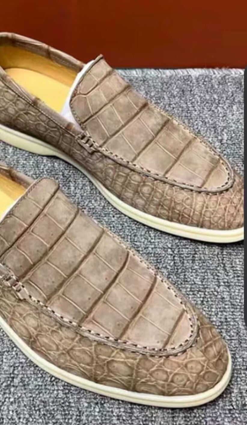Preorder Crocodile Sandals , Beige Genuine Nubuck Crocodile Leather Sandales